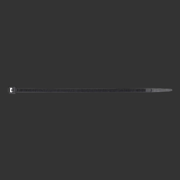 Black cable tie on a white background