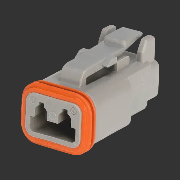 Gray and orange electrical connector on a white background