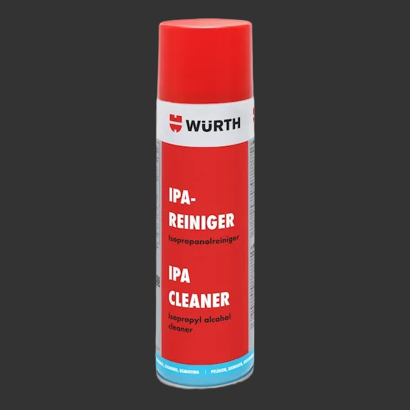 Red spray can of WÃ¼rth IPA Cleaner on a white background