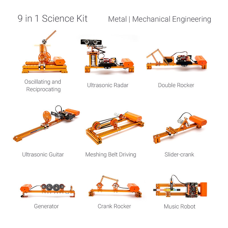 9-in-1 Science Kit with various mechanical models on a white background