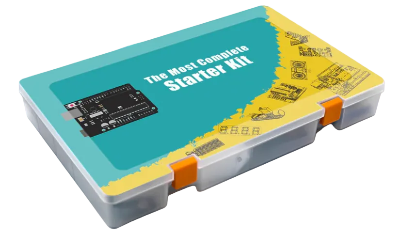 Electronics starter kit with components on a white background