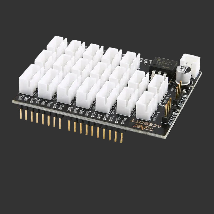 Electronic component board with white connectors on a white background, branded 'ACEBOTT'.