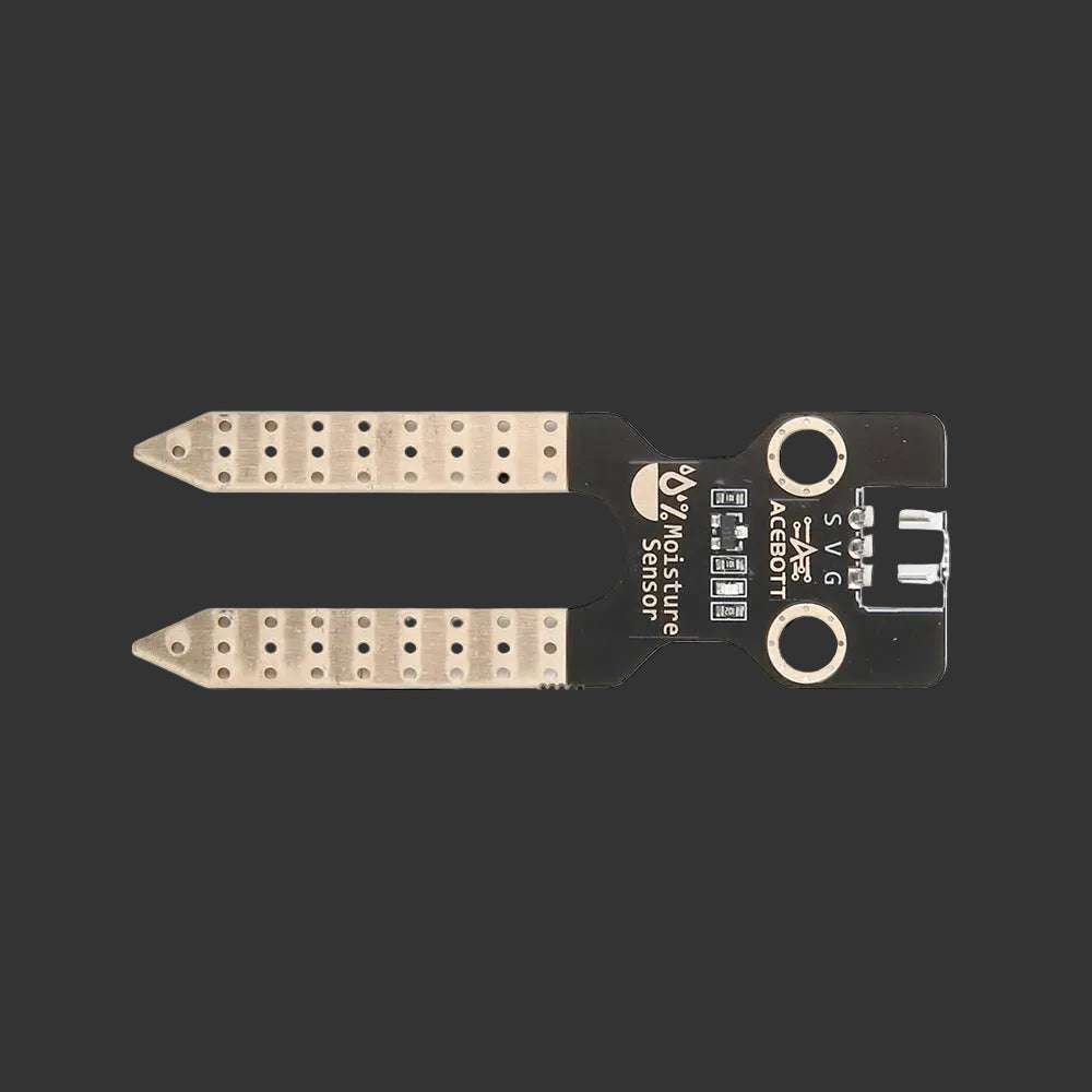 Moisture sensor with metallic probes on a white background