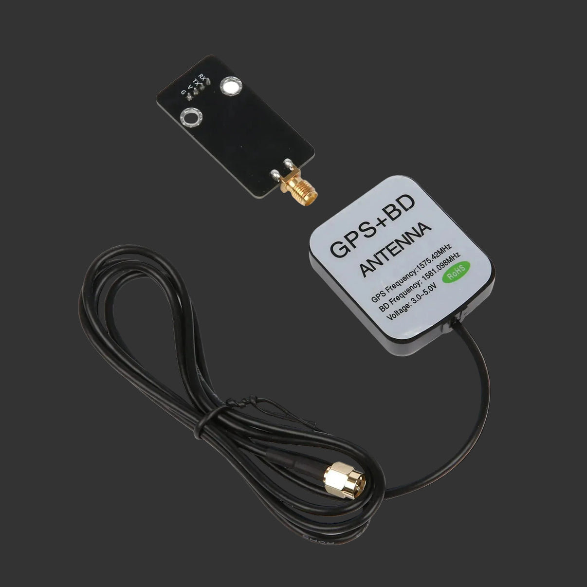 GPS+BD antenna with cable on a white background