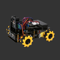 Robot chassis with yellow wheels on a white background